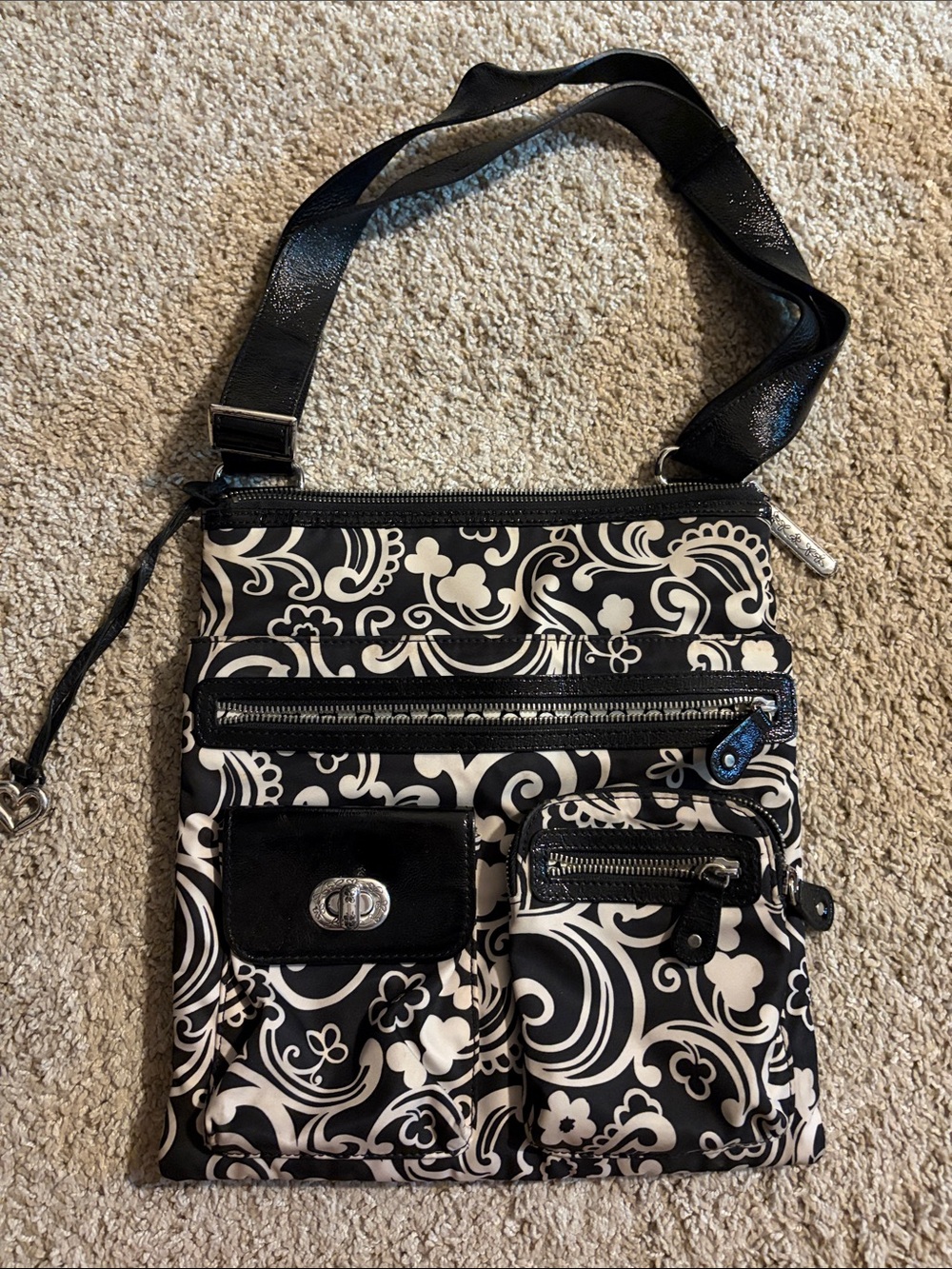 Brighton Black and White Floral Scroll Crossbody Bag